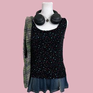vintage 90s black red and blue polka dot boho preppy downtown it girl top